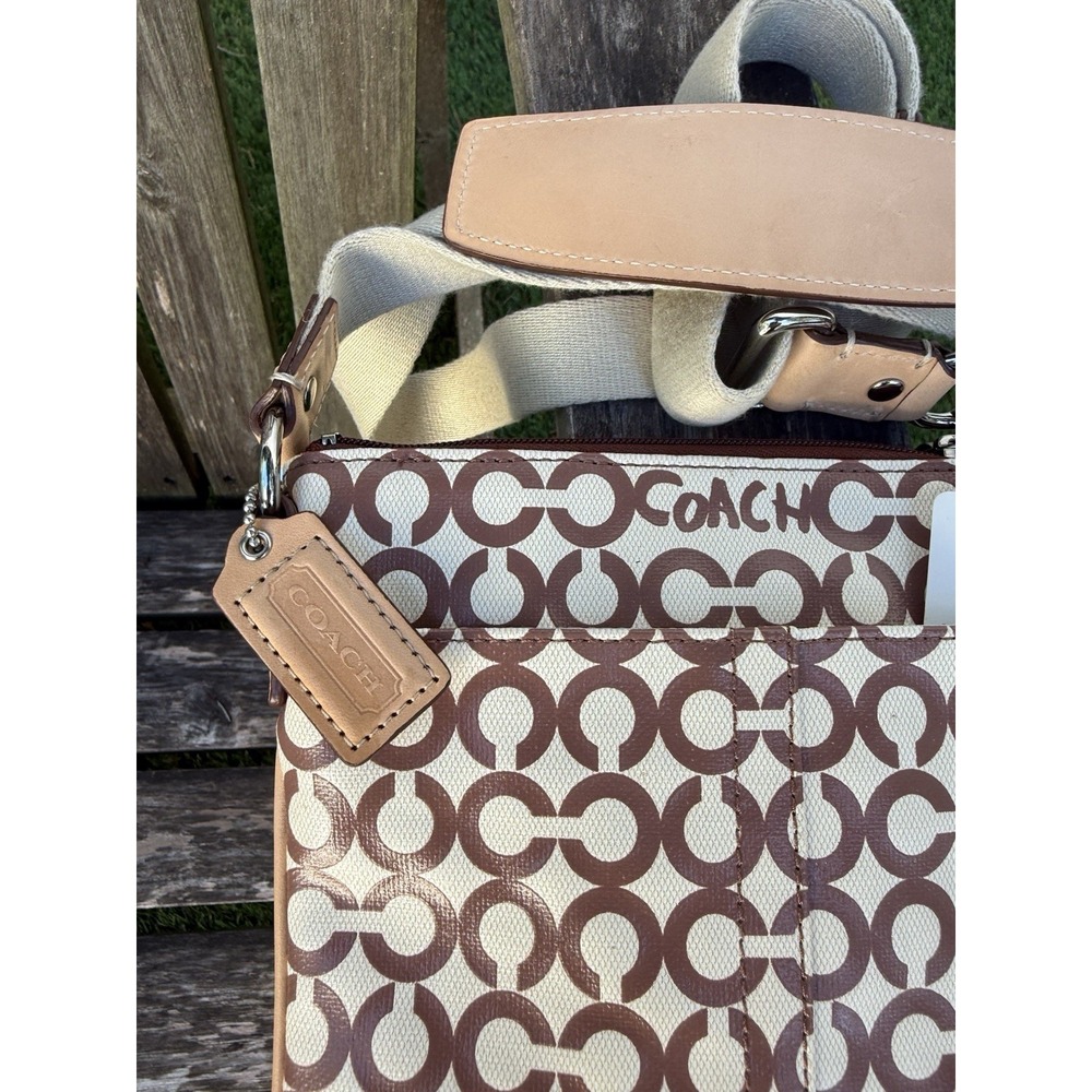 NWT Coach Brown Coated Canvas Leah‎ Op Art Swingpack 42420 S - Picture 3 of 13